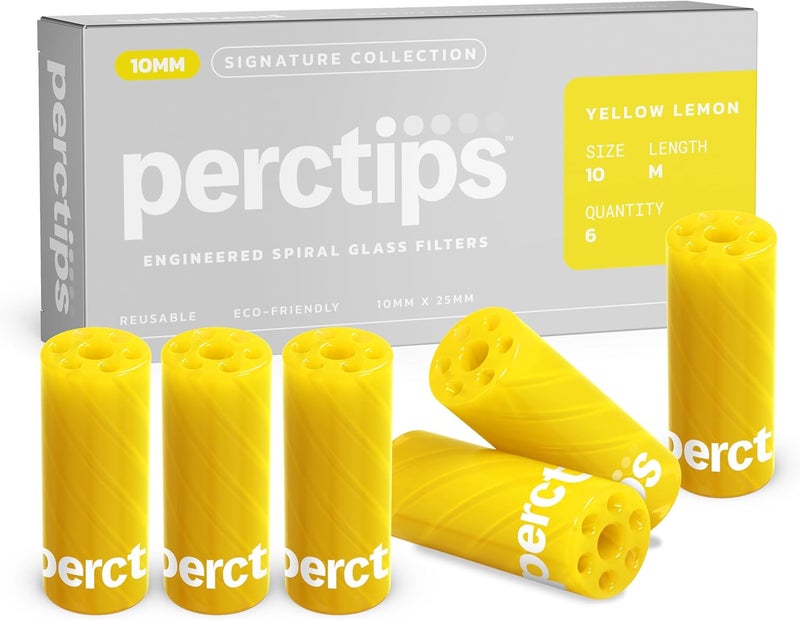 PercTips Glass Tips 10mm Spiral Vortex Filters - 6 Count Perc Tips Signature Collection (Yellow Lemon) - Image 1